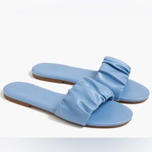 J. Crew Blue Slide Sandals with Ruched Strap